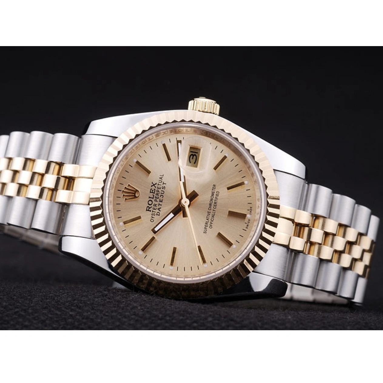 Aaa replica watch Bezel Ribbed Gold Rolex 7450 Dial Datejust 1029